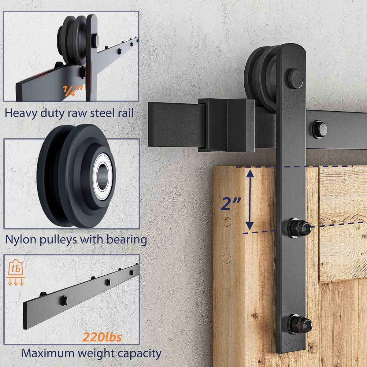 7ft Heavy Duty Sliding Barn Door Hardware Kit P4597