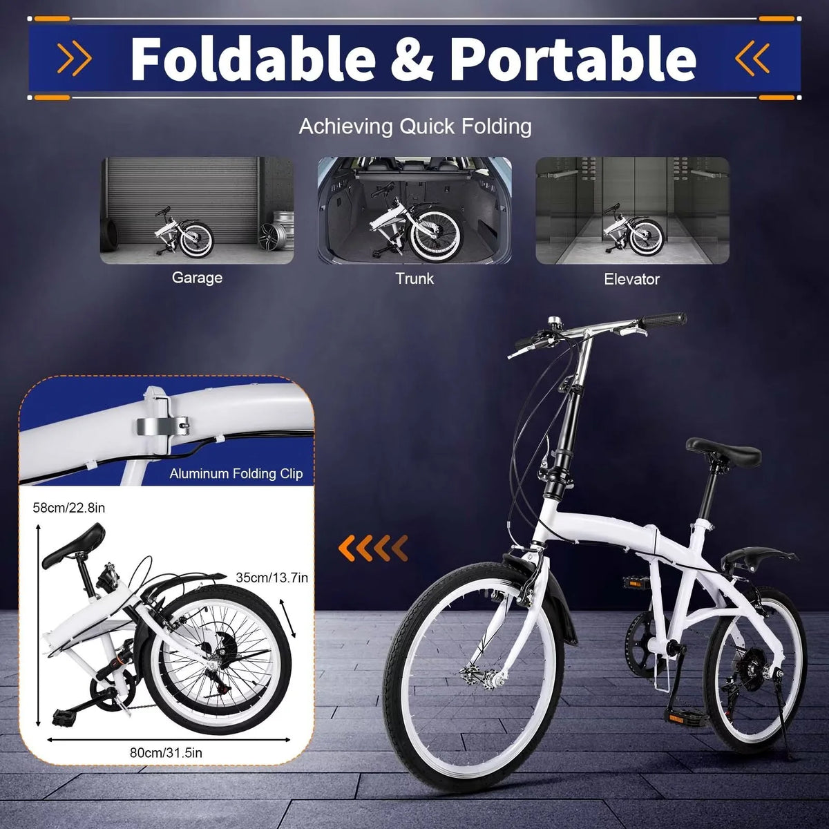 White Folding Bike 6 Speed Gears with Mudguard S4059