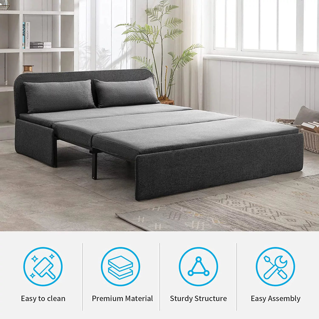 Queen Size Convertible Linen Sleeper Sofa Bed Dark Gray G114179