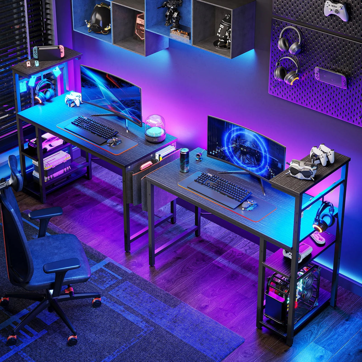 44 inch Computer Desk with LED Lights and Shelves M72032