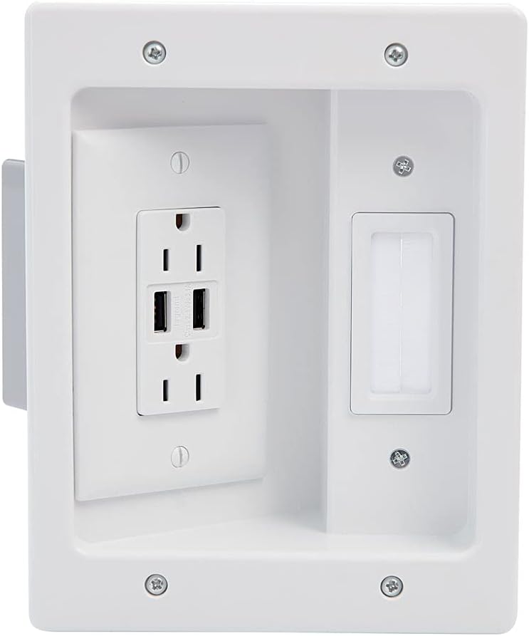 White Recessed In Wall TV Power Kit with USB N761717