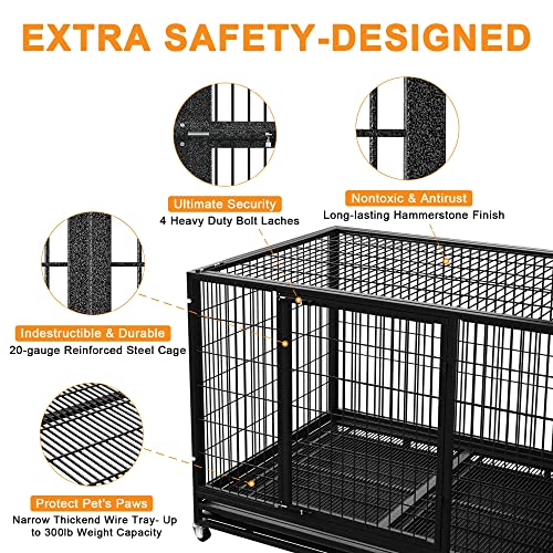 Heavy Duty Dog Crate Cage Kennel with Removable Wire Trays and Wheels N6736