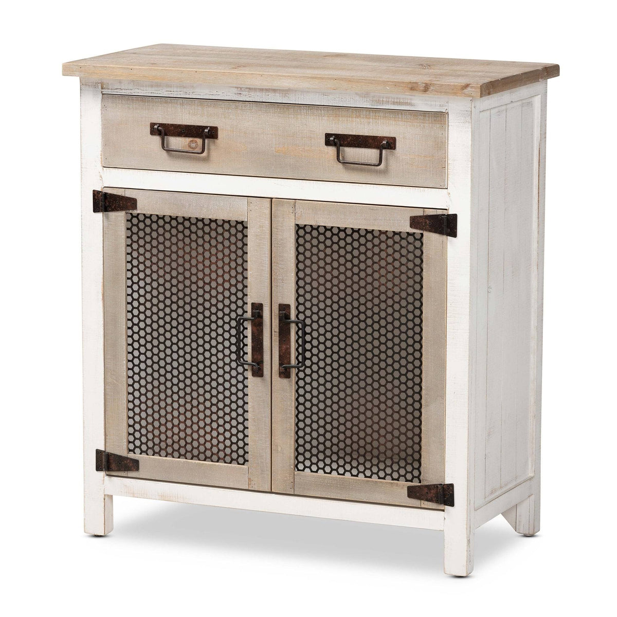 White and Oak Brown Wood 2-Door Storage Cabinet R161