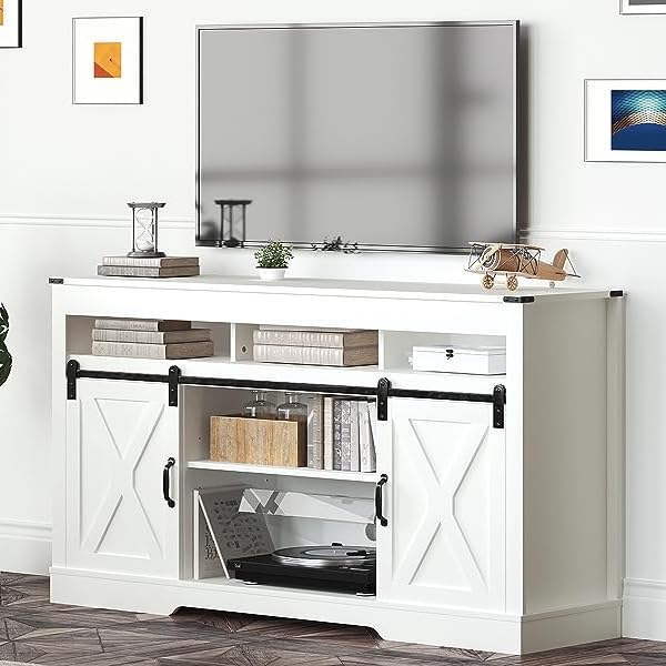 Black 34'' Tall TV Stand with Sliding Barn Doors Q7597