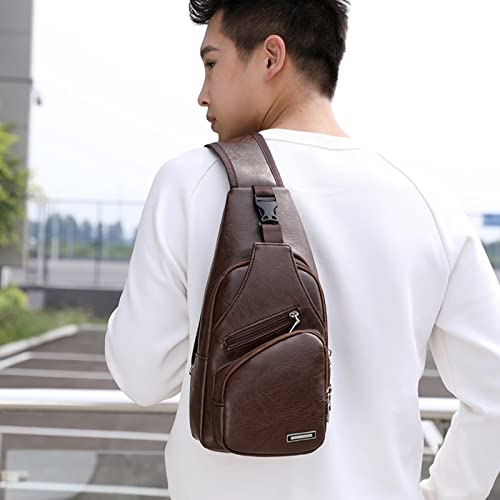Waterproof Leather Crossbody Sling Bag with USB Charging G547823