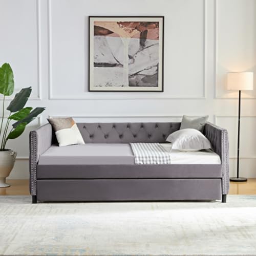 Beige Velvet 1-Seater Convertible Sofa Bed H3679