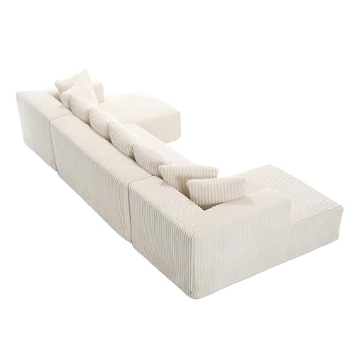 White Striped Corduroy Upholstered 4 Seater Modular Sectional Sofa D802109