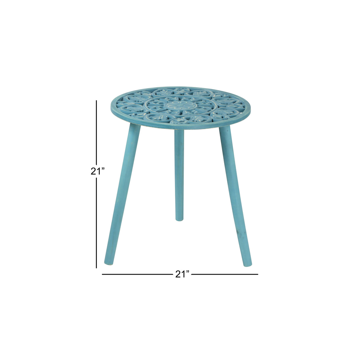 Gray Brown Carved Wood Round Accent Table A41960