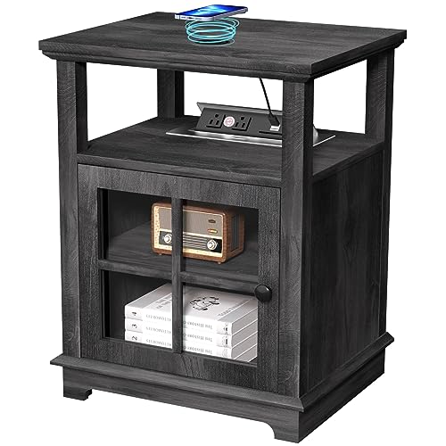 White Nightstand with Charging Station and Adjustable Shelf N8159