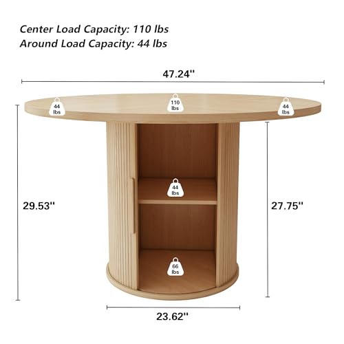 47 inch Round Dining Table with 2-Layer Storage Shelf and Wood Slide Door (Walnut) P74441