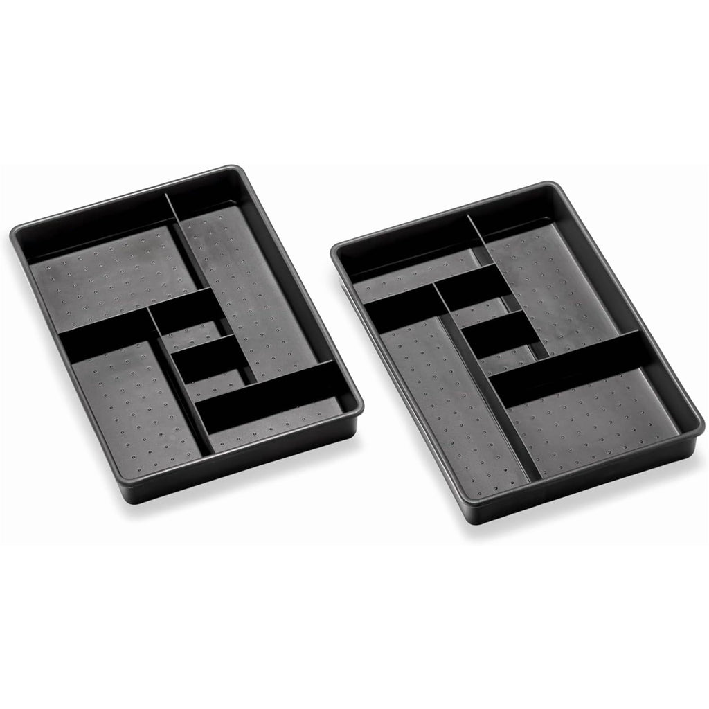 Set of 2 Plastic 6-Compartment Drawer Organizer Trays, Granite, 10.75 x 7.5 x 2.6 inches T58723