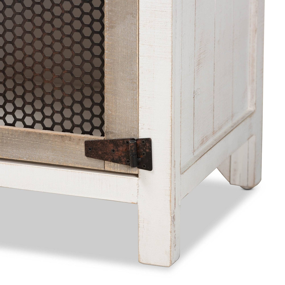 White and Oak Brown Wood 2-Door Storage Cabinet R161