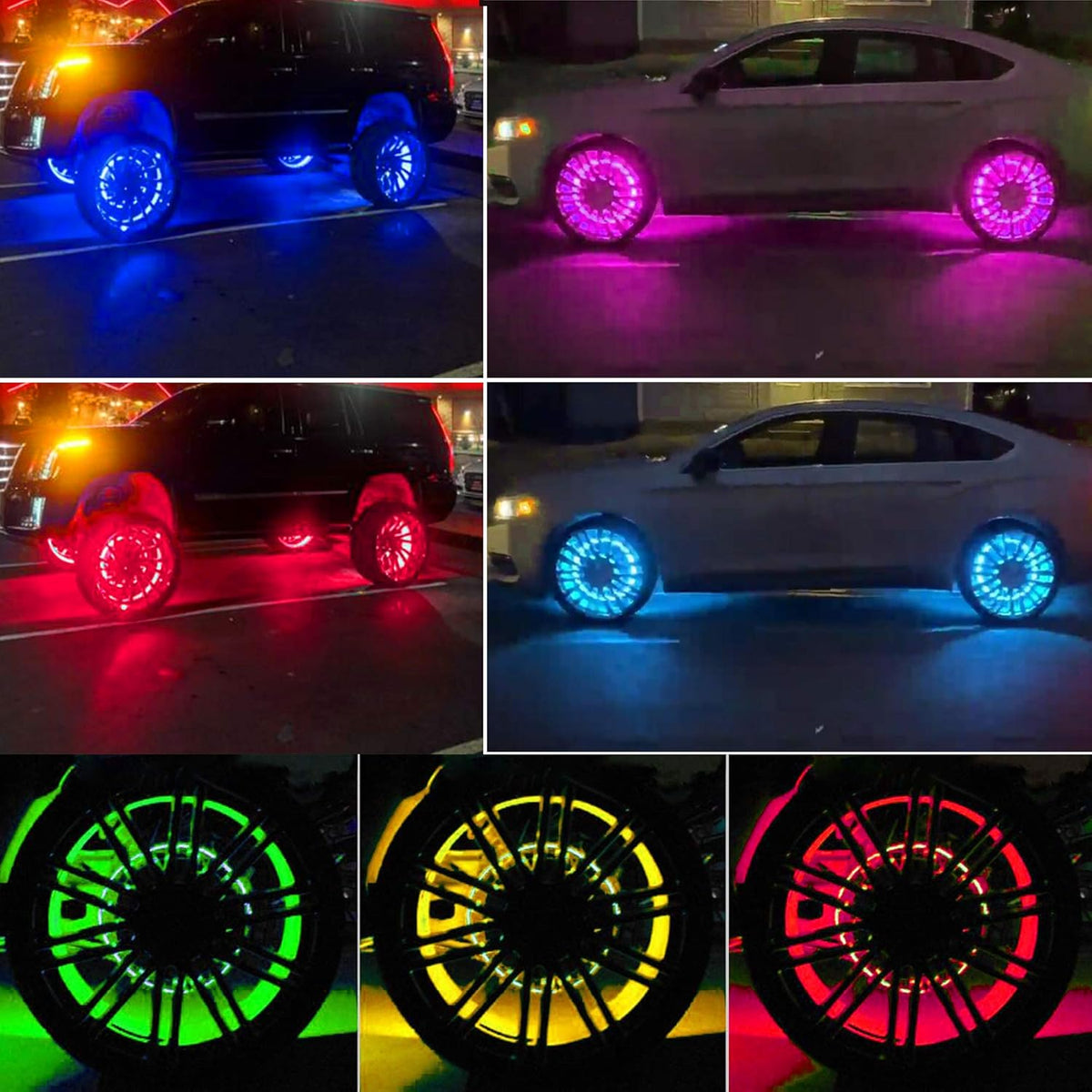 4PC 15.5in RGBW LED Wheel Ring Lights with Brake Function Waterproof Wireless RF Remote Y9245