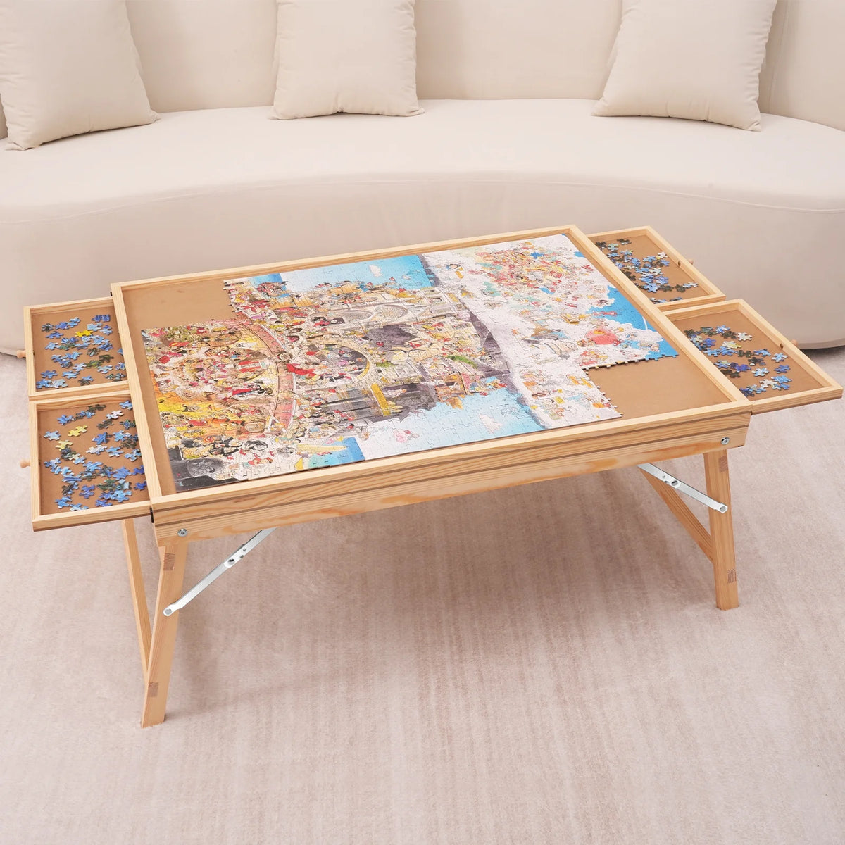 1500 Piece Puzzle Board with Folding Legs & 4 Sliding Drawers 32.7" x 24.6" Wooden Jigsaw Puzzle Table C9209