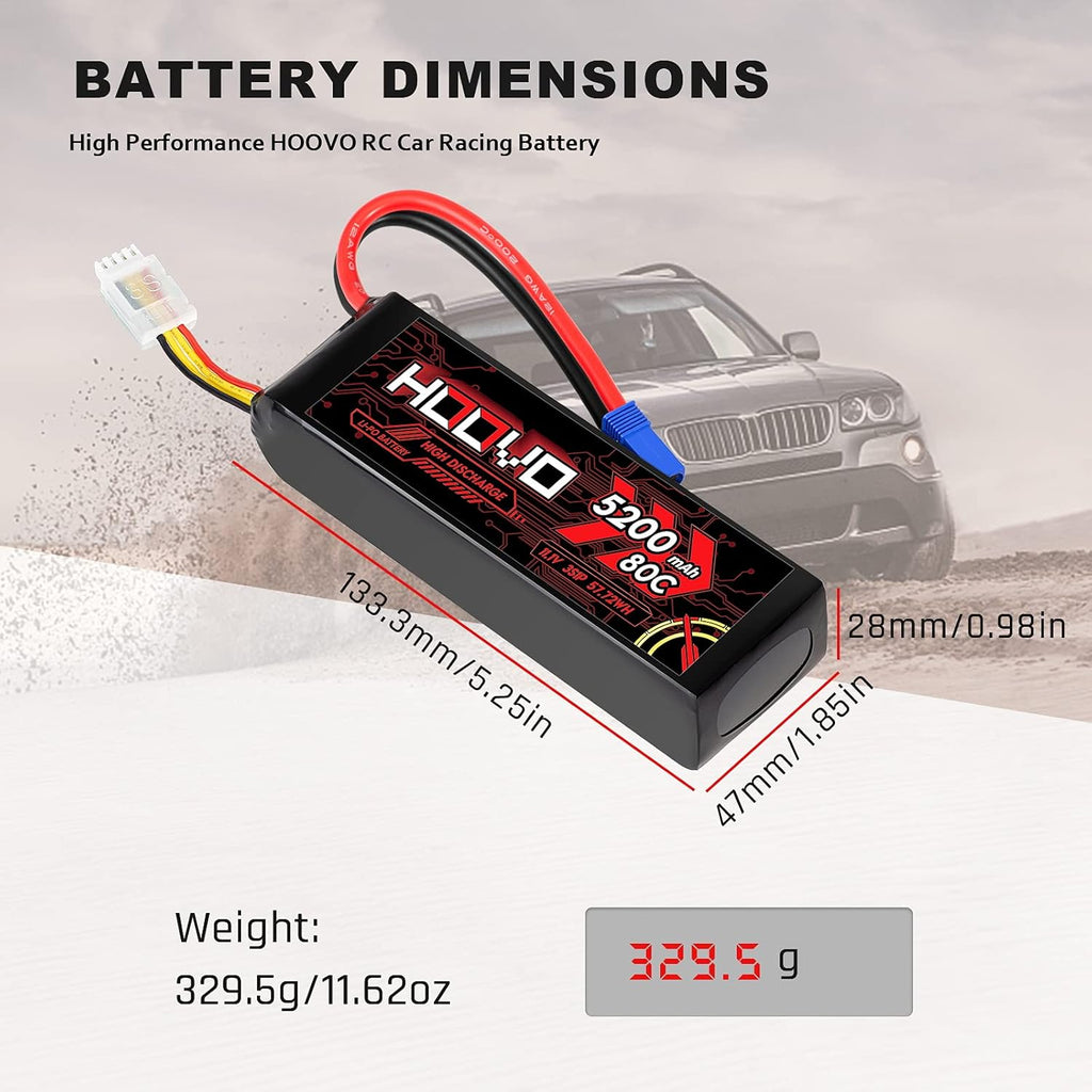 3S Lipo Battery 11.1V 80C 5200mAh with EC5 Connector 2 Pack H29107