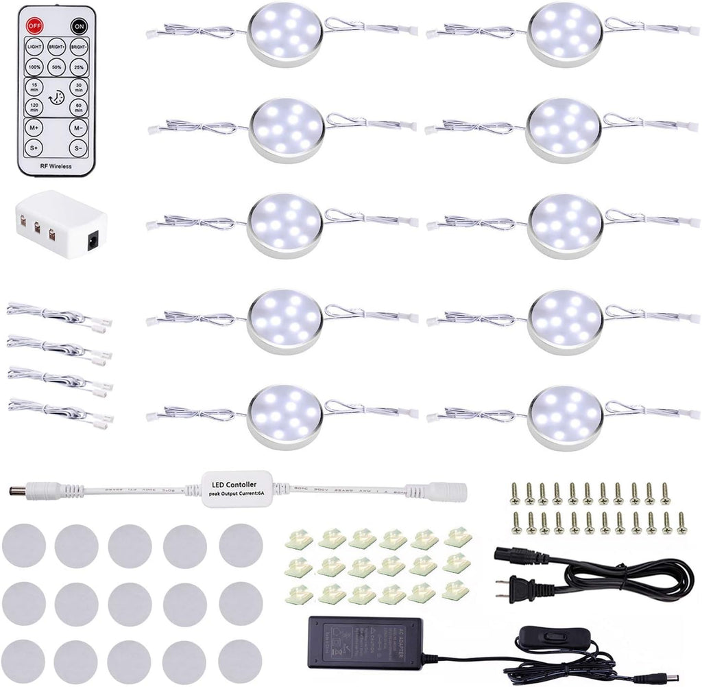 LED Dimmable Under Cabinet Lighting Kit, 10 Pack Linkable Puck Lights with Remote Control U11887