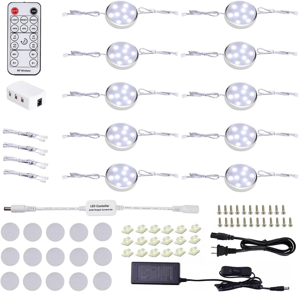 LED Dimmable Under Cabinet Lighting Kit, 10 Pack Linkable Puck Lights with Remote Control U11887