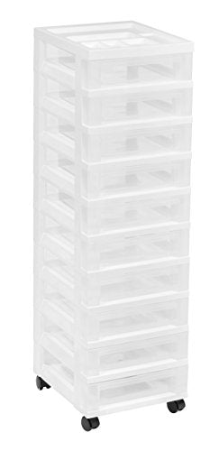 White 10-Drawer Plastic Rolling Cart with Wheels S675736