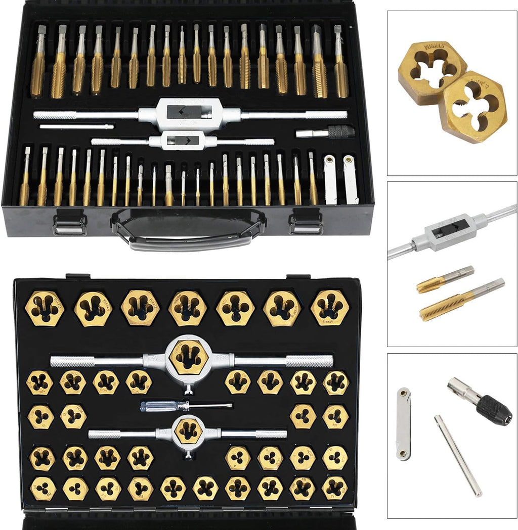 86 Piece Metric and SAE Titanium Coated Tap and Die Set with Metal Carrying Case K6960