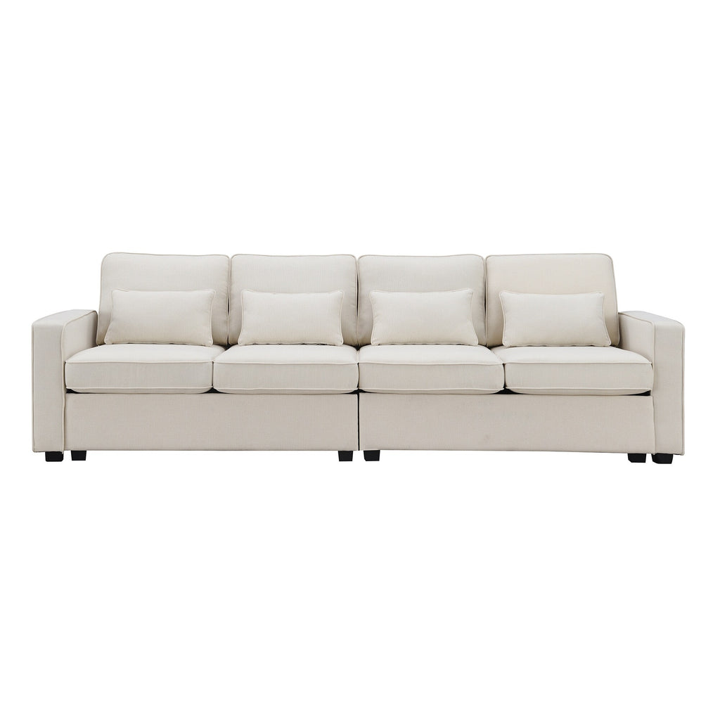 4-Seater Linen Fabric Sofa with 4 Pillows D35115