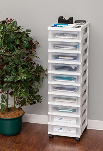 White 10-Drawer Plastic Rolling Cart with Wheels S675736