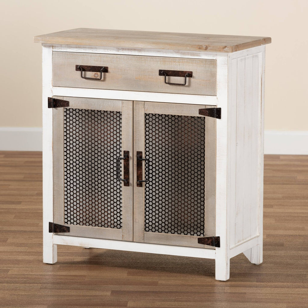 White and Oak Brown Wood 2-Door Storage Cabinet R161