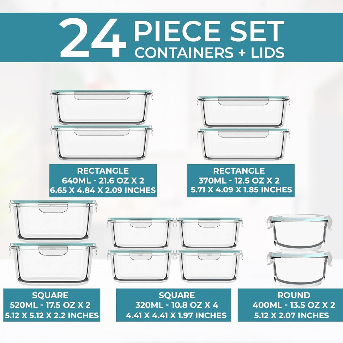 24 Pc Airtight Glass Food Storage Containers with Lids I947