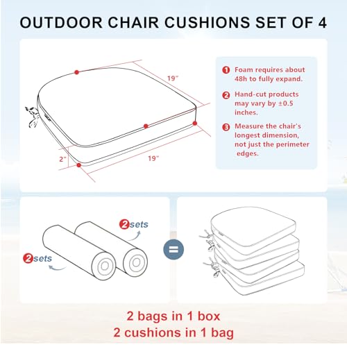 Outdoor Chair Cushions 19"x19"x2" Set of 4 Waterproof Seat Cushion with Removable Cover W264410