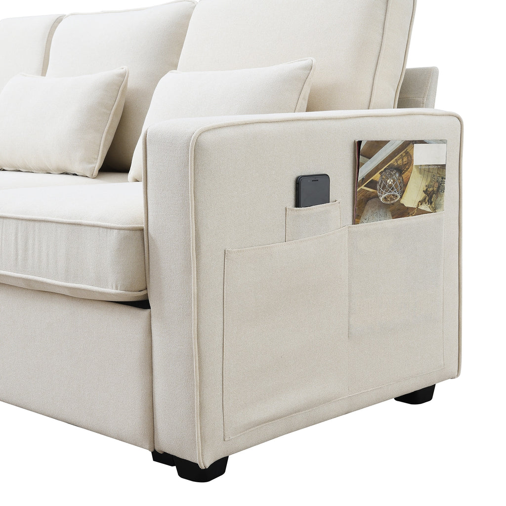 4-Seater Linen Fabric Sofa with 4 Pillows D35115