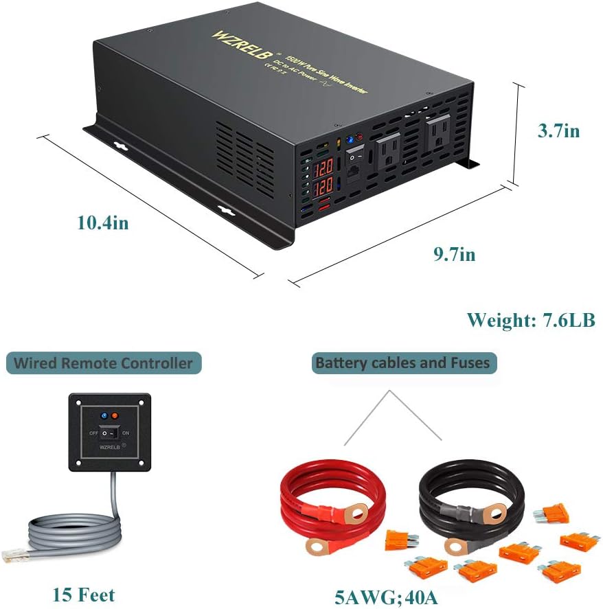 1500W 12V Pure Sine Wave Power Inverter with Remote Controller X132
