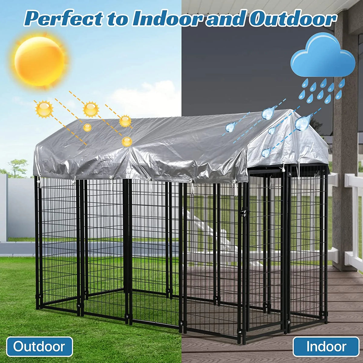 Extra Large Welded Wire Pet Playpen with UV Protection Waterproof Cover and Roof G784