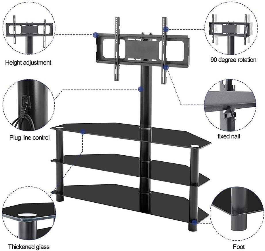 Angle and Height Adjustable Black Tempered Glass TV Stand Y497086