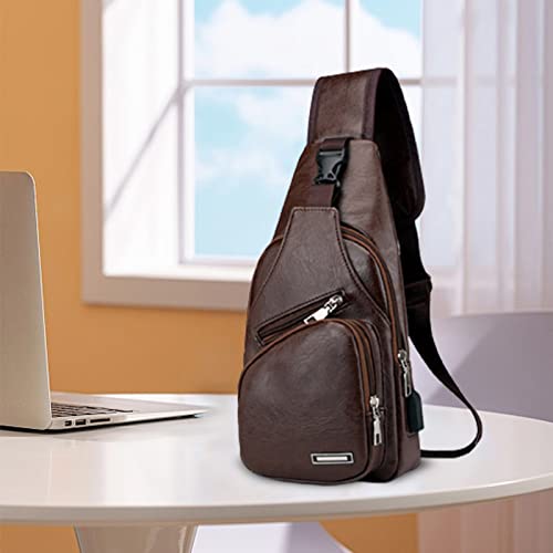 Waterproof Leather Crossbody Sling Bag with USB Charging G547823
