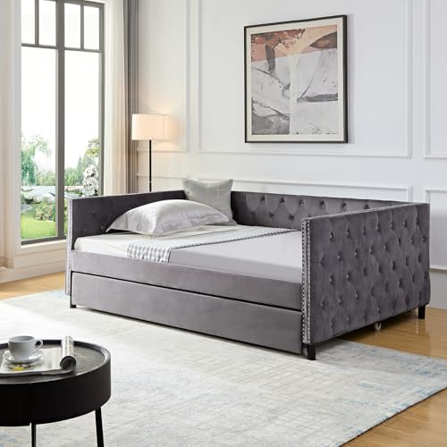 Beige Velvet 1-Seater Convertible Sofa Bed H3679