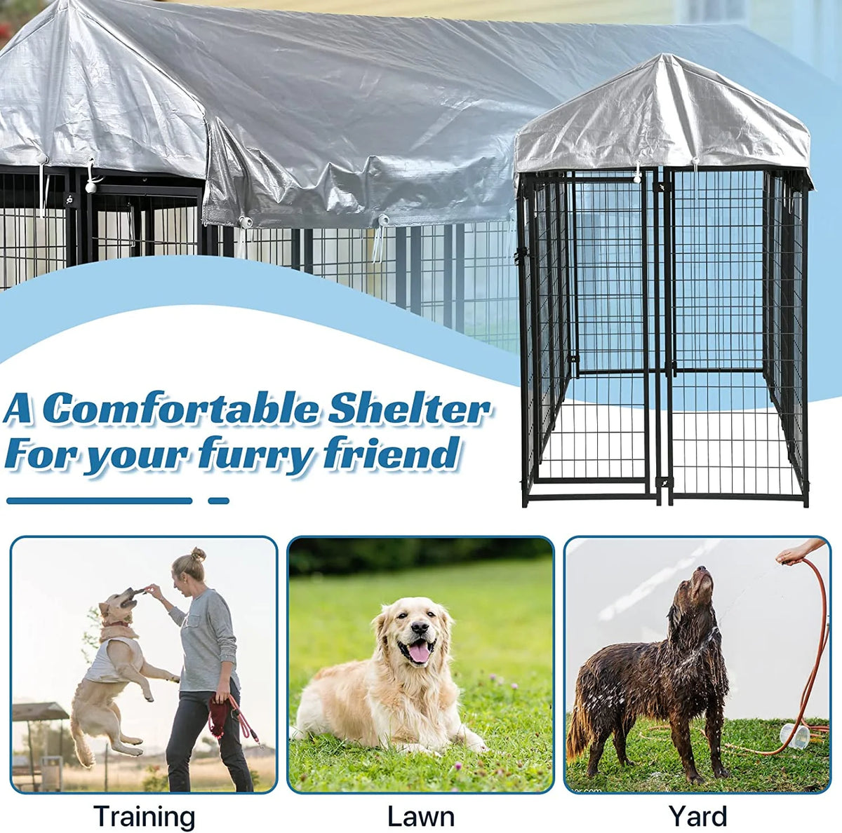 Extra Large Welded Wire Pet Playpen with UV Protection Waterproof Cover and Roof G784