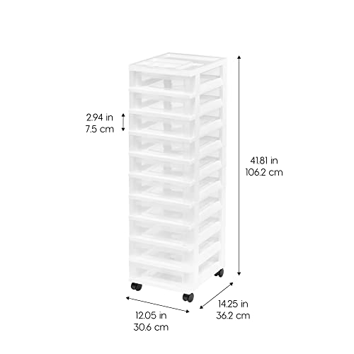 White 10-Drawer Plastic Rolling Cart with Wheels S675736