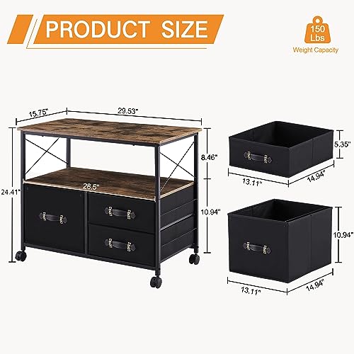 Black 3 Drawer Rolling Printer Stand with Fabric Storage Shelf Y2974