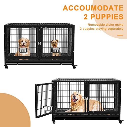 Heavy Duty Dog Crate Cage Kennel with Removable Wire Trays and Wheels N6736