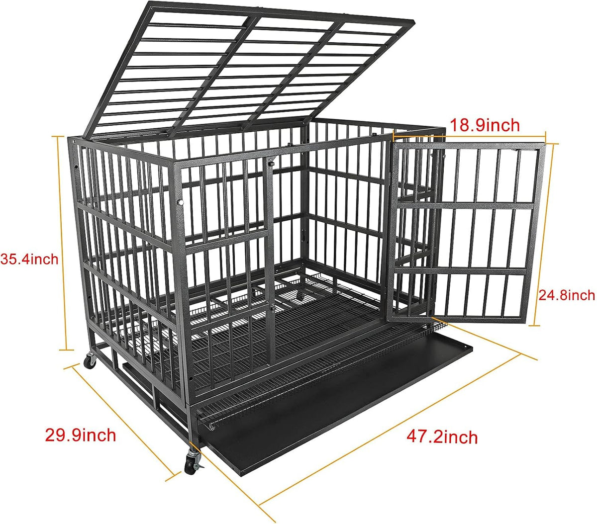 37” Heavy Duty Stainless Steel Dog Cage Kennel Crate and Playpen with Double Doors Lockable Wheels Removable Tray O186057
