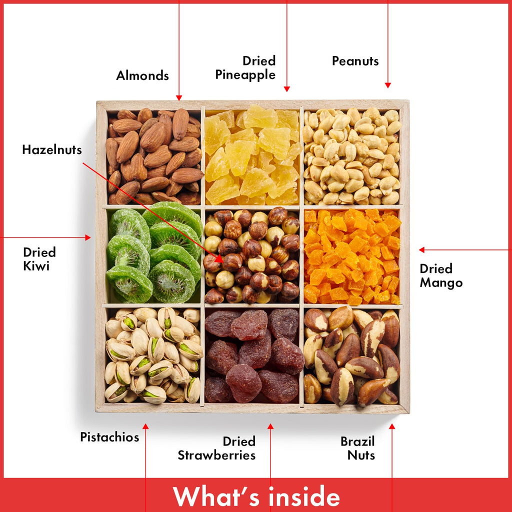 9 Varieties of Fruits & Nuts in Reusable Wooden Crate T3731
