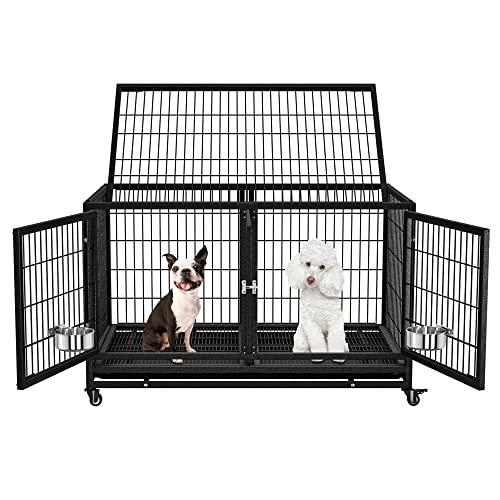 Heavy Duty Dog Crate Cage Kennel with Removable Wire Trays and Wheels N6736