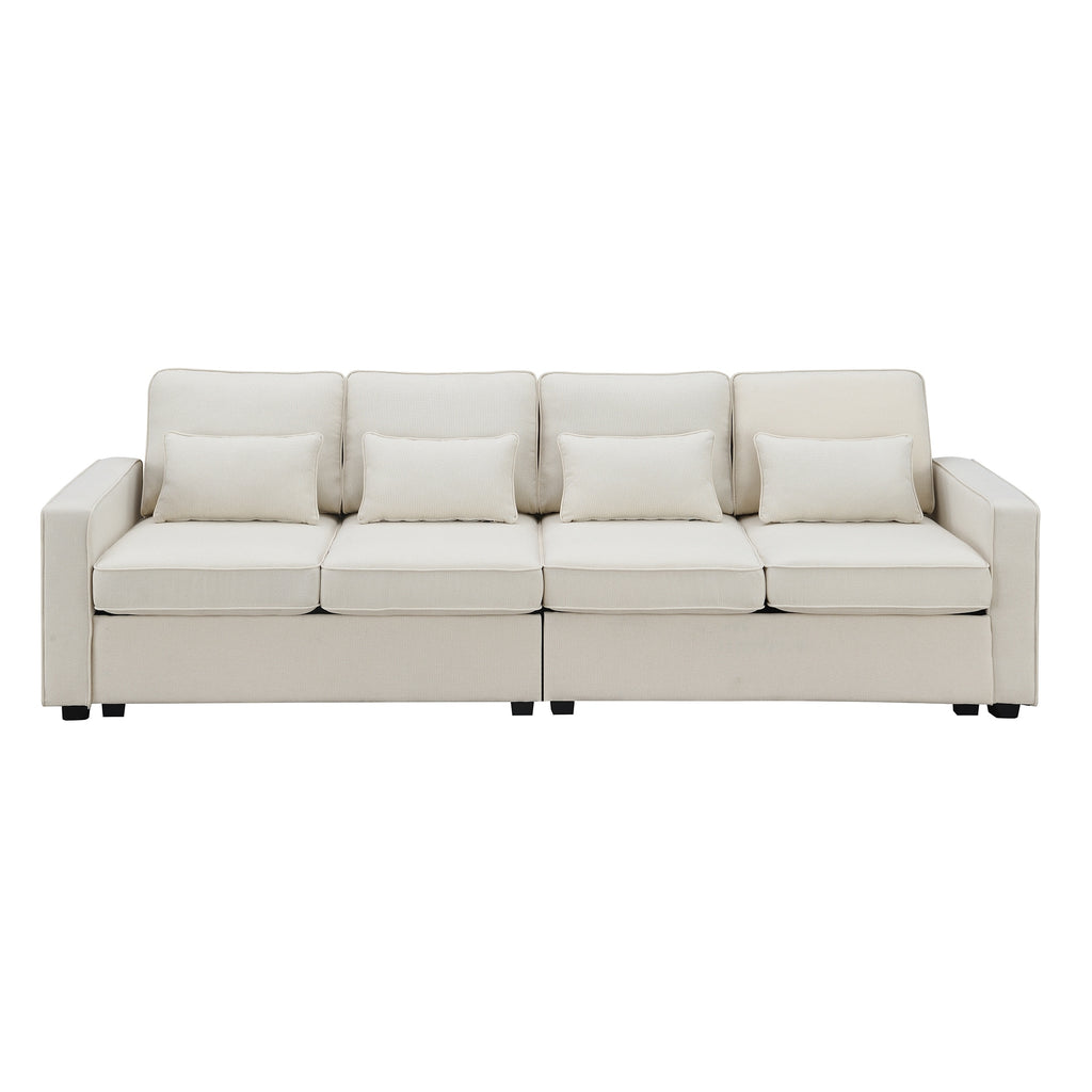 4-Seater Linen Fabric Sofa with 4 Pillows D35115