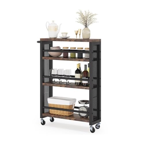 Black 4-Tier Slim Rolling Storage Cart I4923