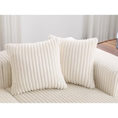 White Striped Corduroy Upholstered 4 Seater Modular Sectional Sofa D802109