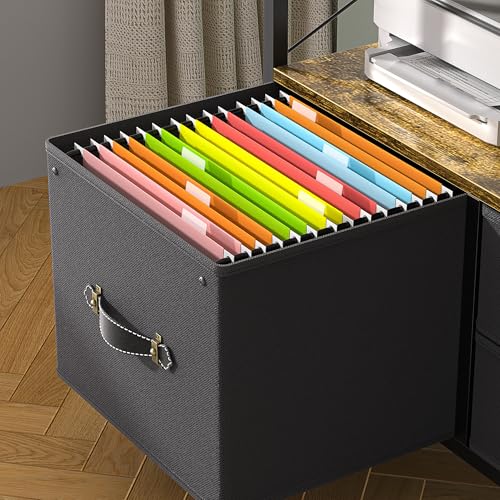 Black 3 Drawer Rolling Printer Stand with Fabric Storage Shelf Y2974
