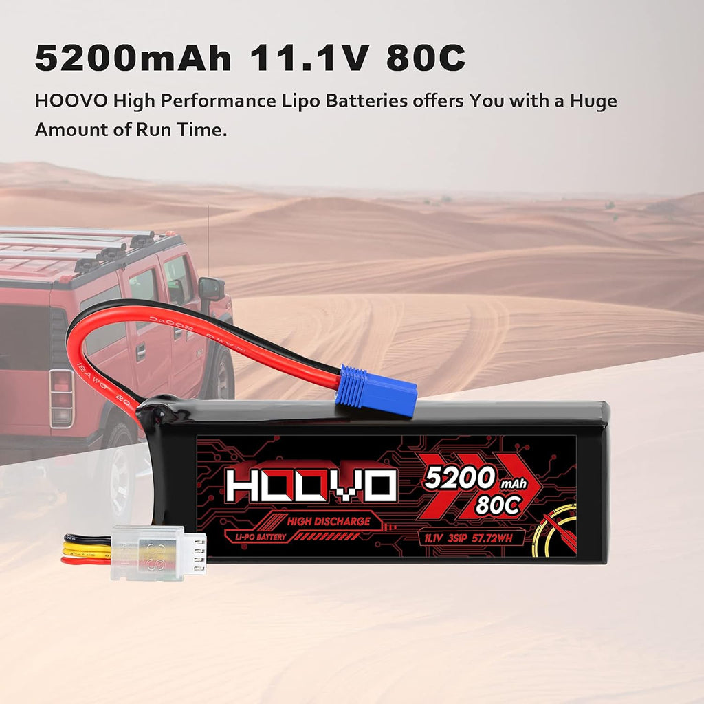 3S Lipo Battery 11.1V 80C 5200mAh with EC5 Connector 2 Pack H29107