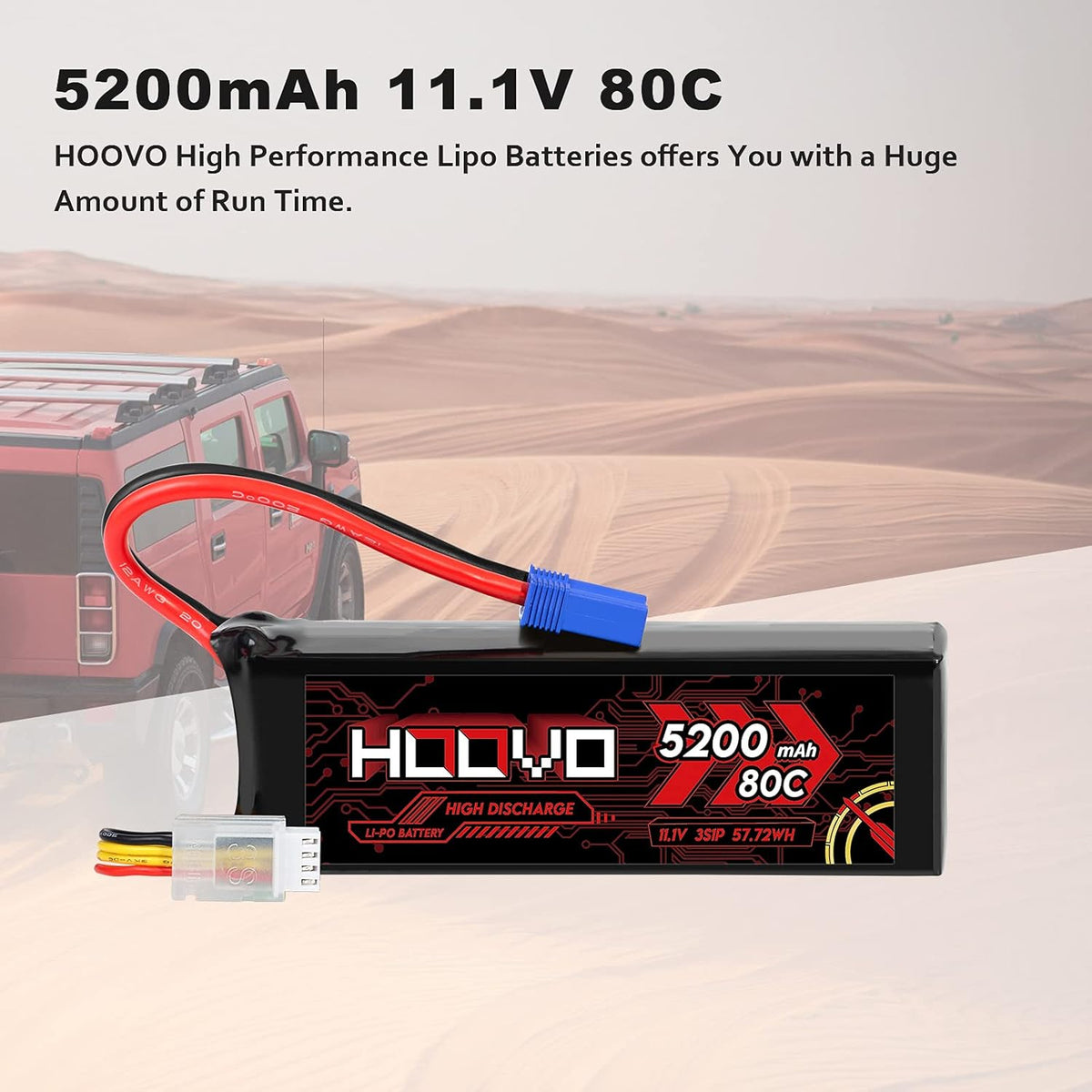 3S Lipo Battery 11.1V 80C 5200mAh with EC5 Connector 2 Pack H29107