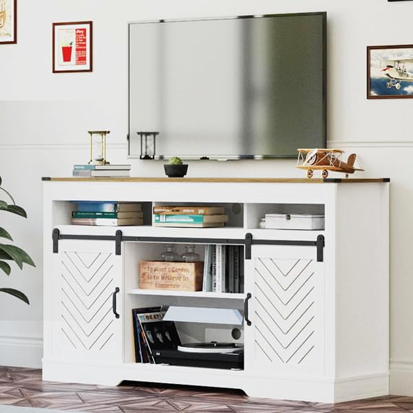 Black 34'' Tall TV Stand with Sliding Barn Doors Q7597