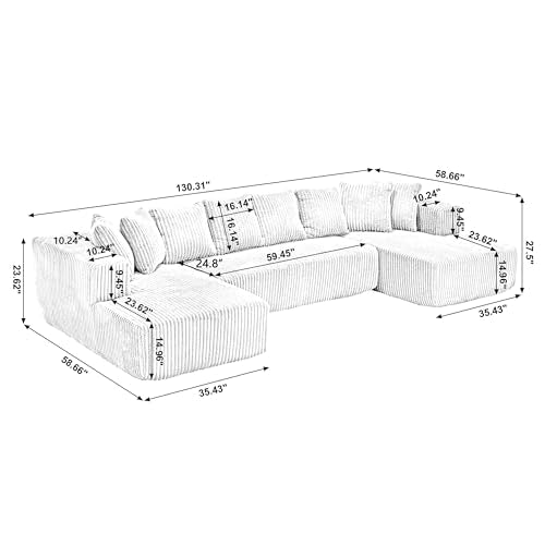 White Striped Corduroy Upholstered 4 Seater Modular Sectional Sofa D802109