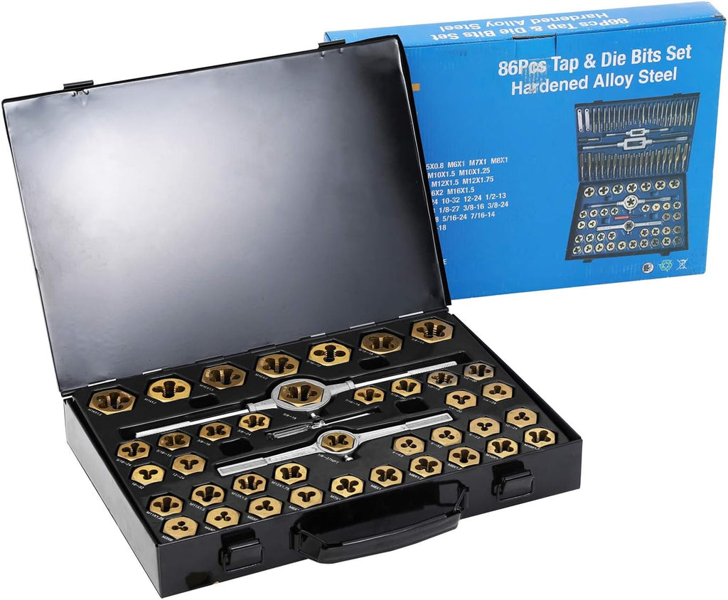 86 Piece Metric and SAE Titanium Coated Tap and Die Set with Metal Carrying Case K6960